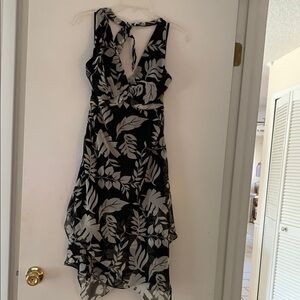 Black and White Asymmetrical Sundress with Plunge Neckline for Cocktail
